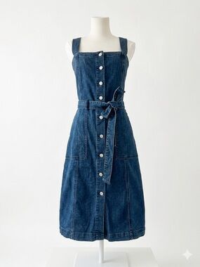 Gap Button-Front Denim Midi Dress with Pockets Medium